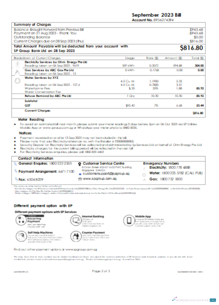 Download SP Group utility business bill, SCR, page 2 Photoshop template